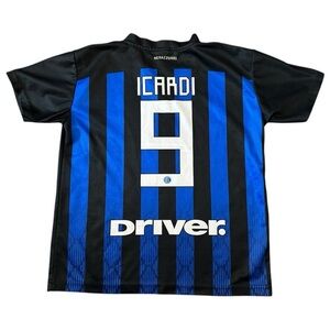 Mauro Icardi #19 Inter Milan Black Blue Soccer Football Jersey Youth Size 8